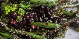Garlicky Green Beans and Kale with Blueberry Compote