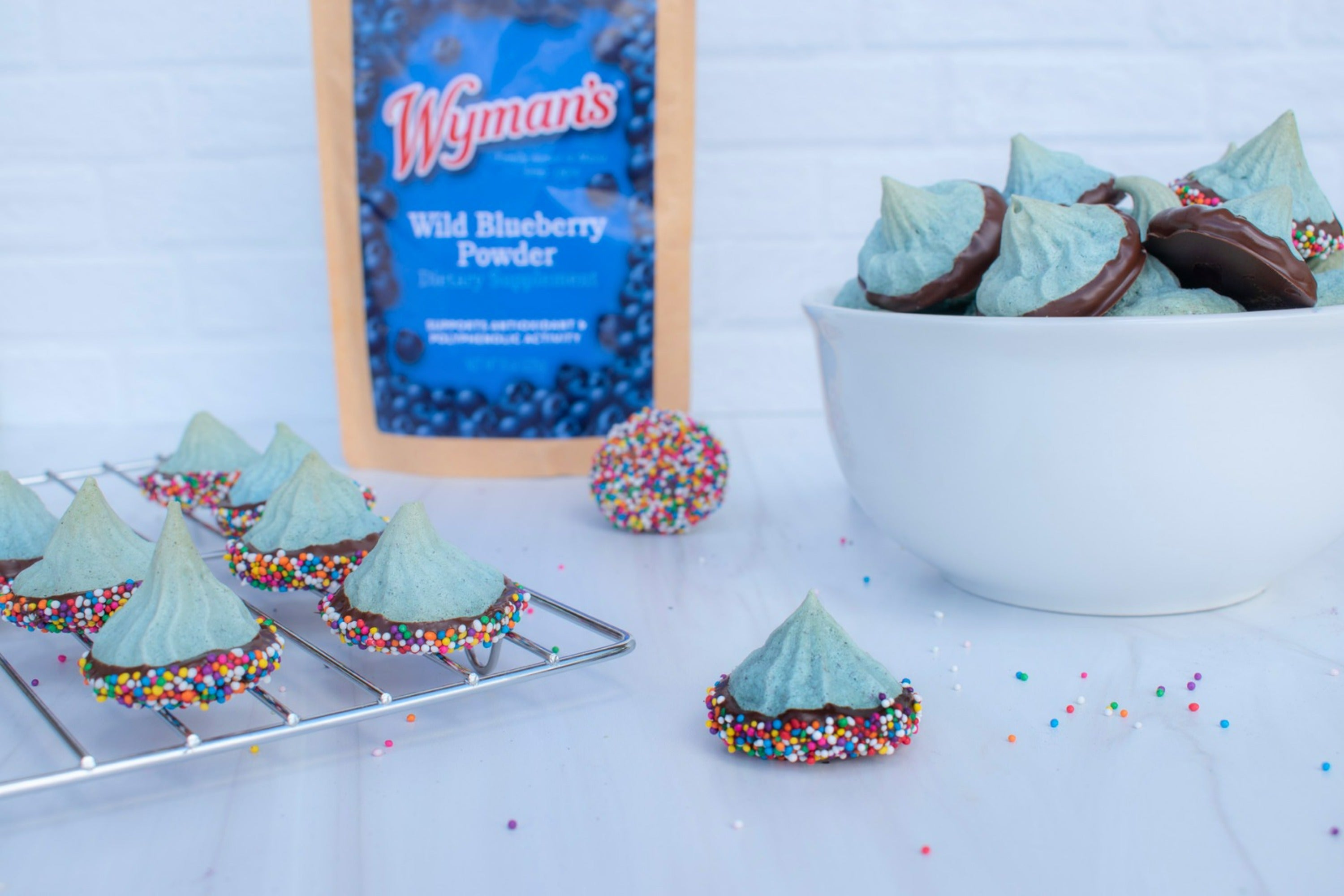 Dark Chocolate Dipped Wild Blueberry Meringues
 &ndash; Shop Wyman's
