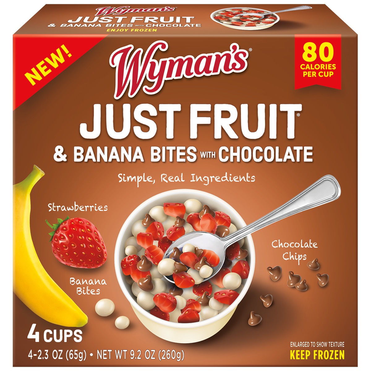 A box of Shop Wyman's Just Fruit - Banana Bites with Chocolate.