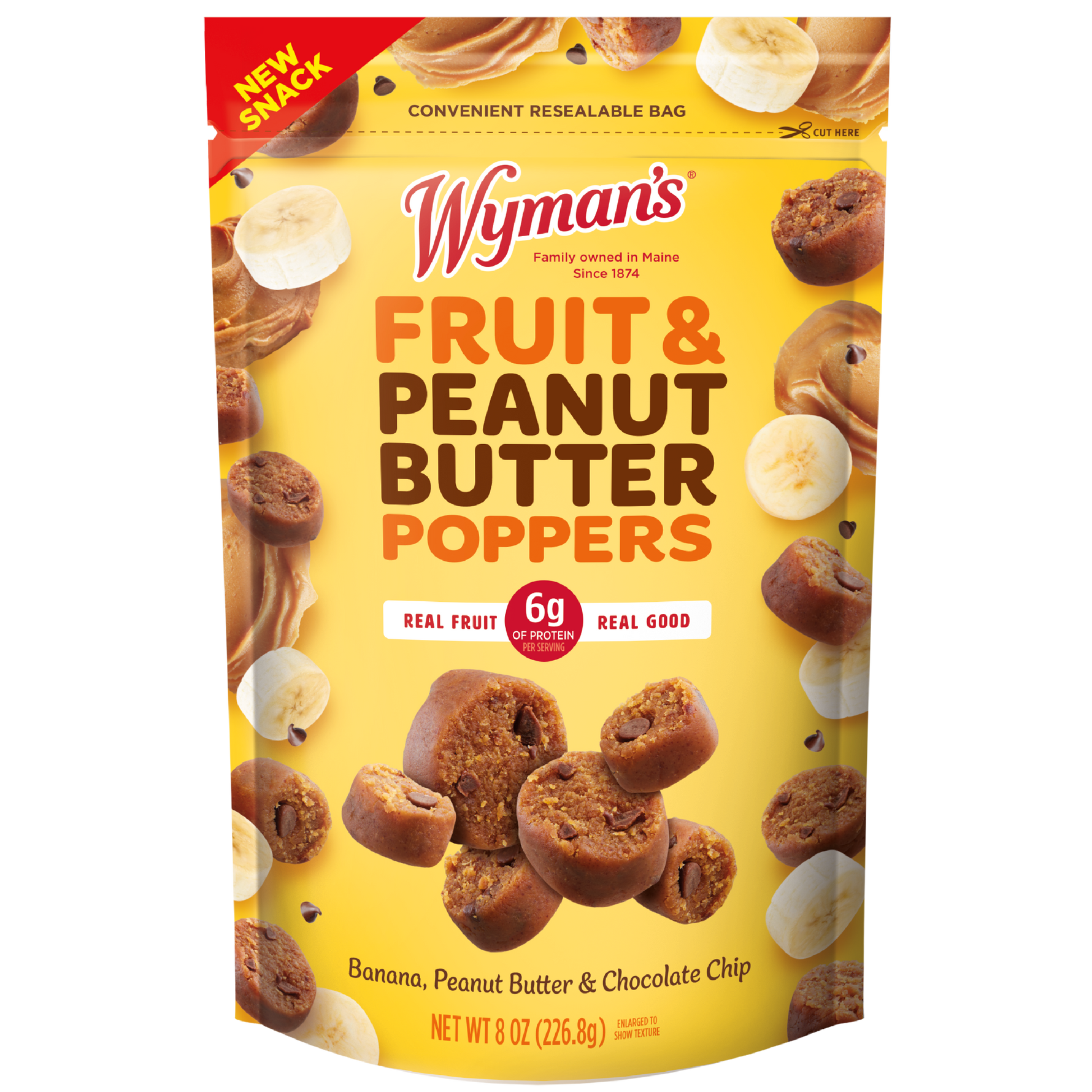 Wyman's Fruit & Peanut Butter Poppers - Banana, Peanut Butter & Chocolate Chip Package Front