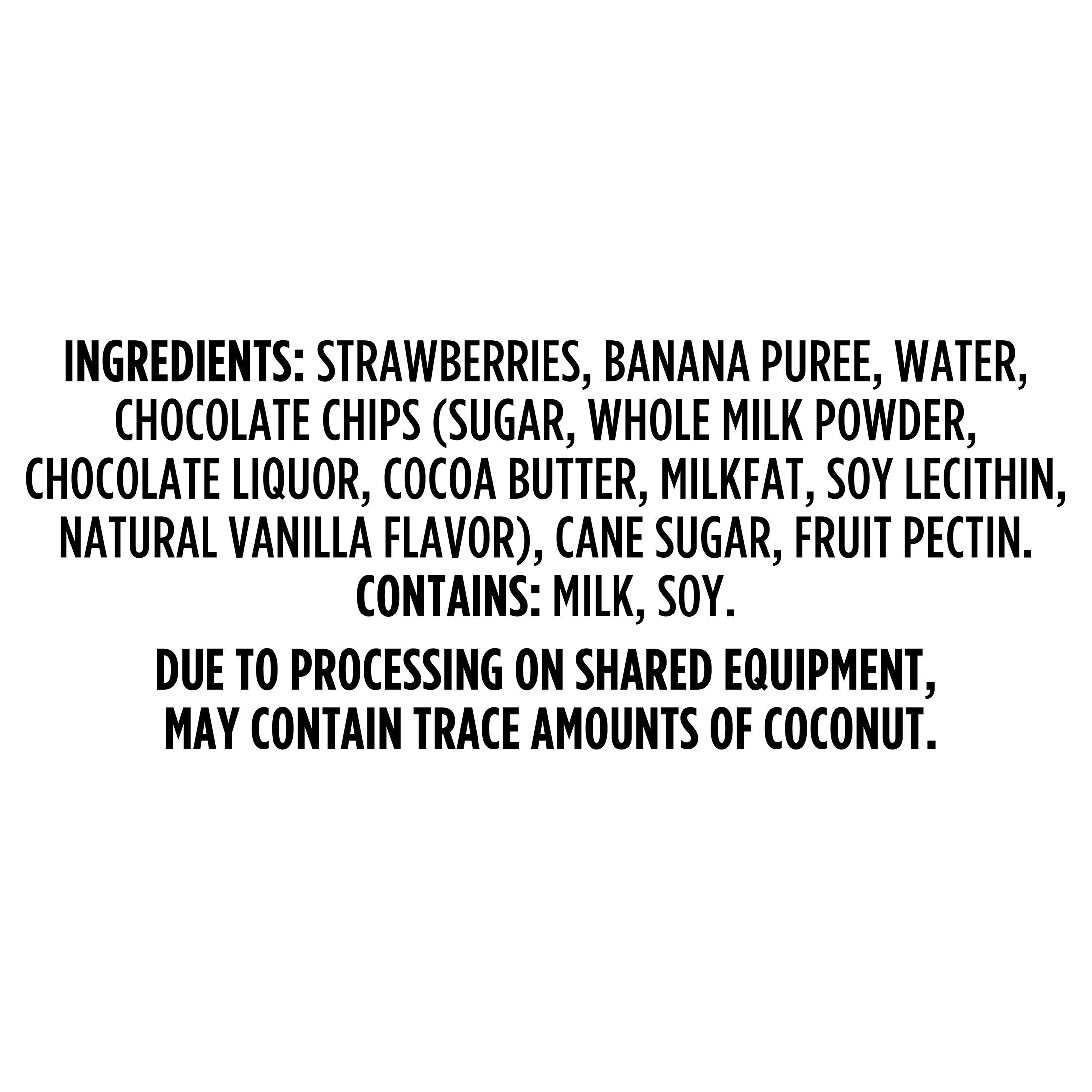 A list of Shop Wyman's Just Fruit - Banana Bites with Chocolate ingredients on a white background.