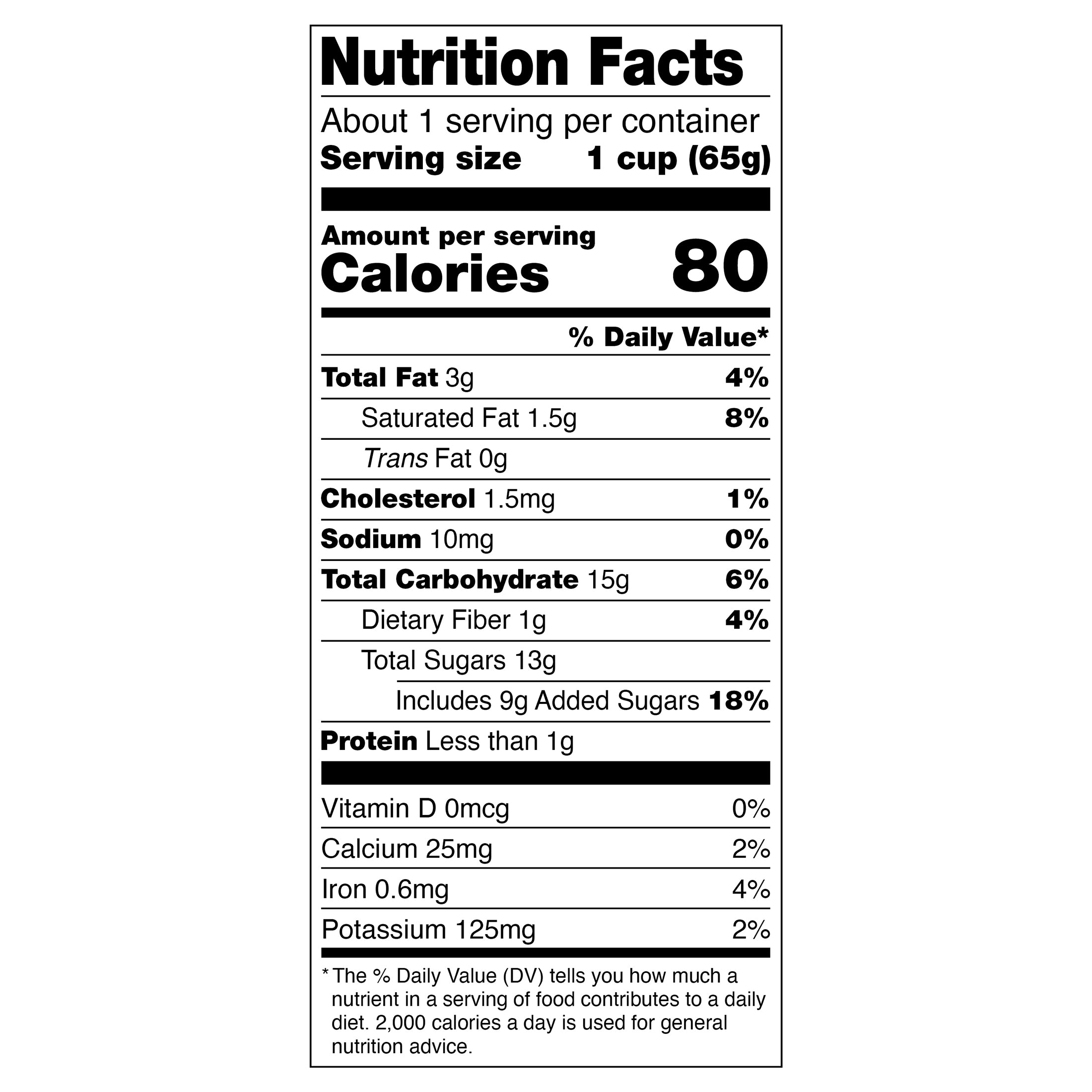 A nutrition label showing the nutrition facts of Shop Wyman's Just Fruit - Banana Bites with Chocolate.
