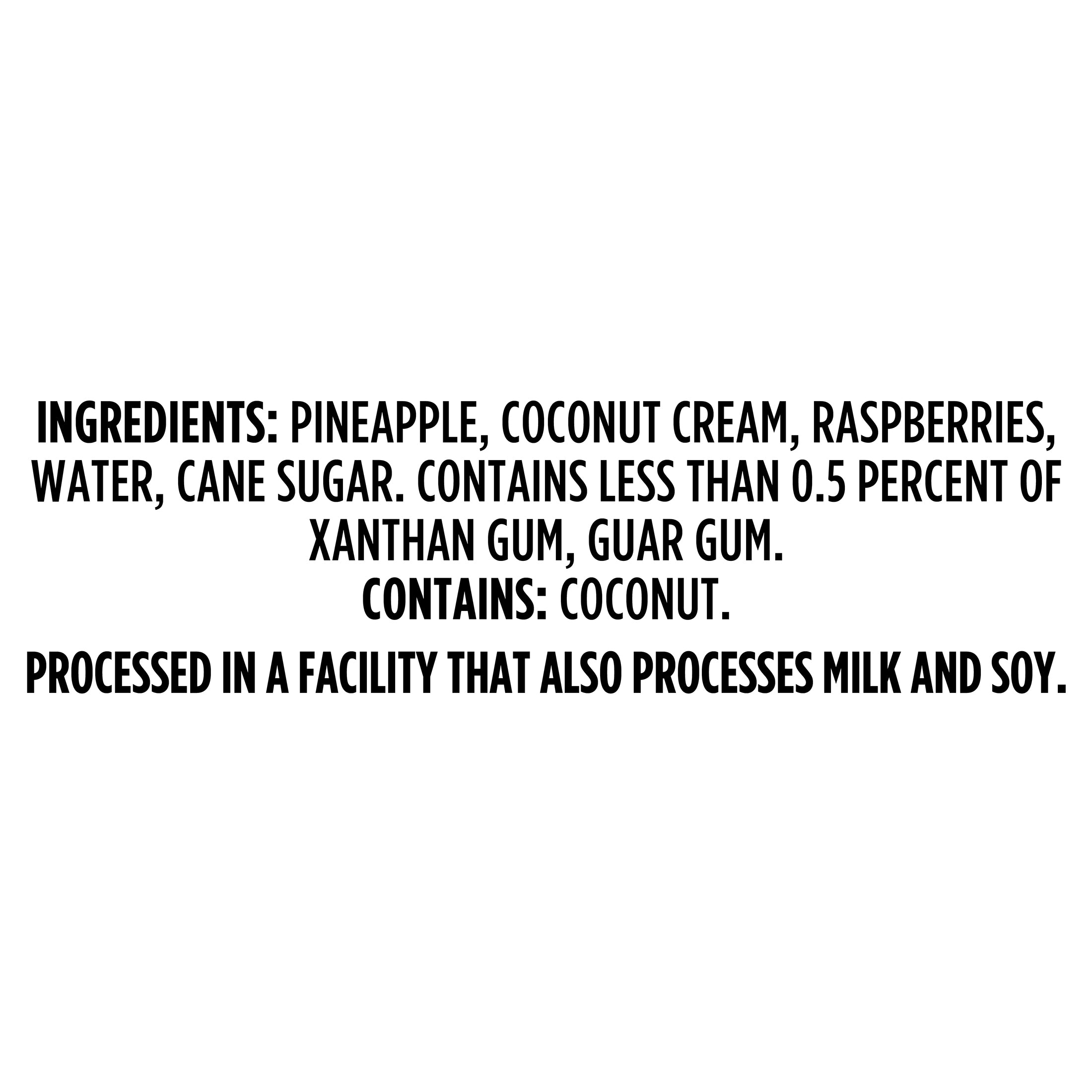 A list of ingredients for a Just Fruit - Coconut Bites pineapple coconut cream from Shop Wyman's.