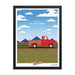 A framed print of the From Our Fields to Your Family Poster with a red truck driving down the road by Shop Wyman's.