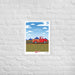 A From Our Fields to Your Family poster featuring a red truck printed on a brick wall design by Shop Wyman's.