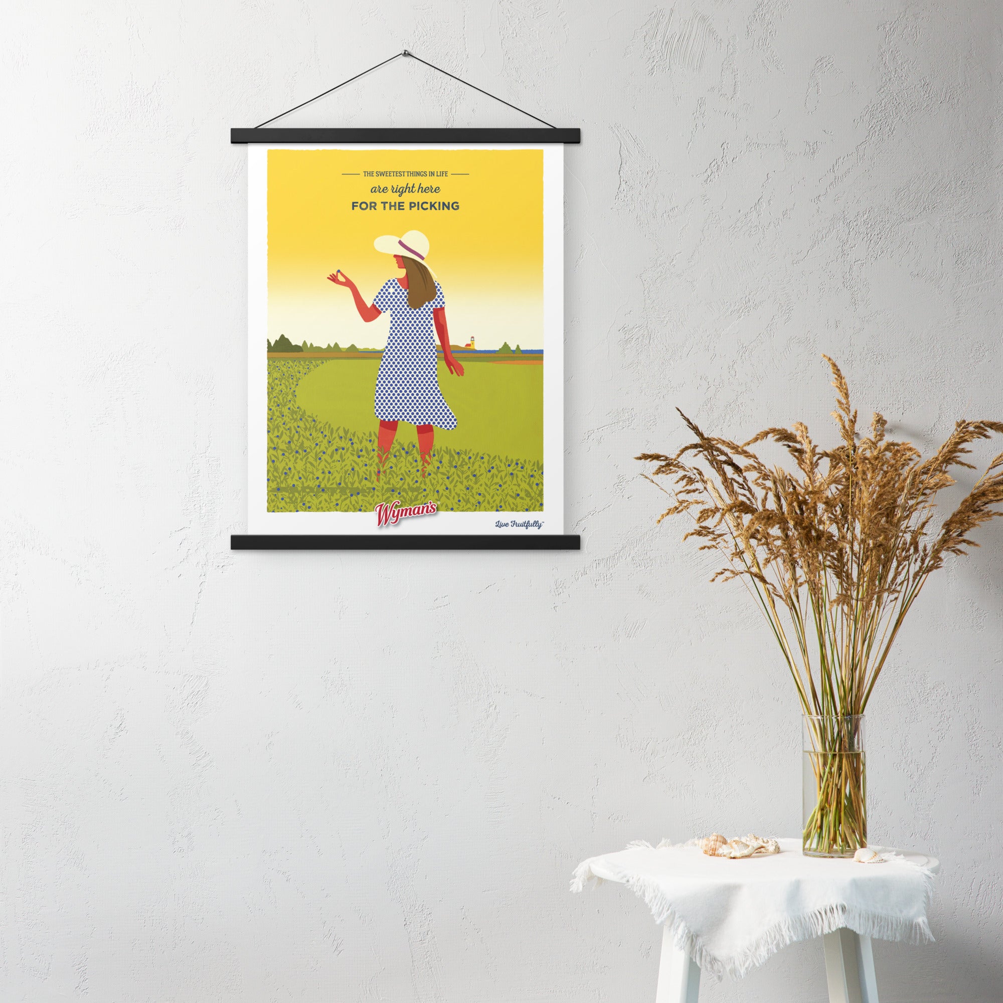 A Shop Wyman's "The Sweetest Things in Life are Right Here for the Picking" poster, featuring custom printing finishes.