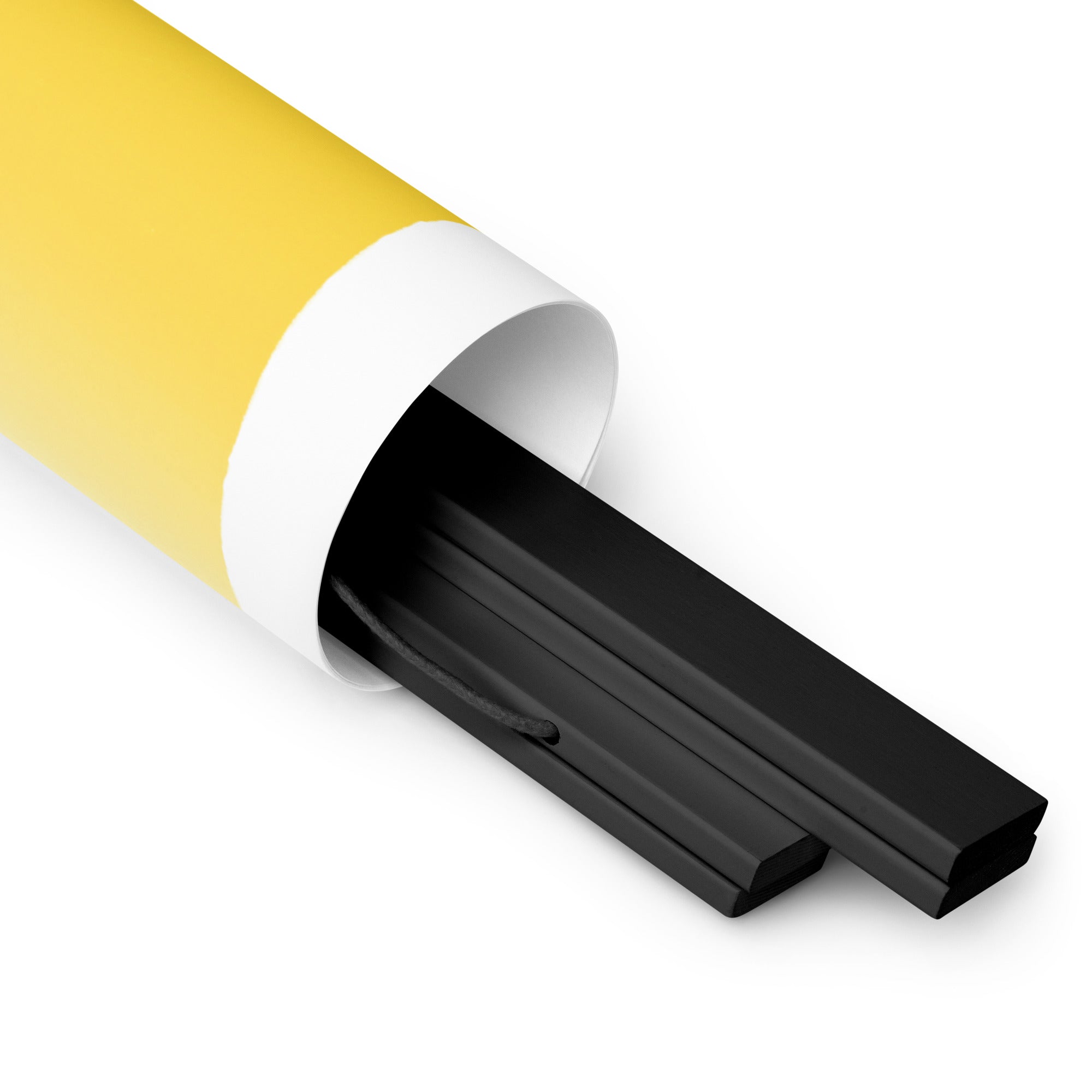 A Shop Wyman's yellow tube with black and yellow stripes and custom printing finishes.