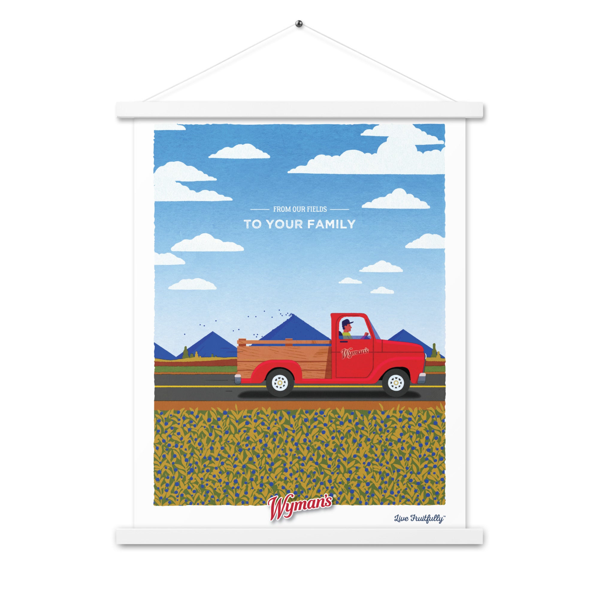 A Shop Wyman's poster with a red truck in the middle of a field, featuring an eye-catching design.