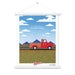 A Shop Wyman's poster with a red truck in the middle of a field, featuring an eye-catching design.