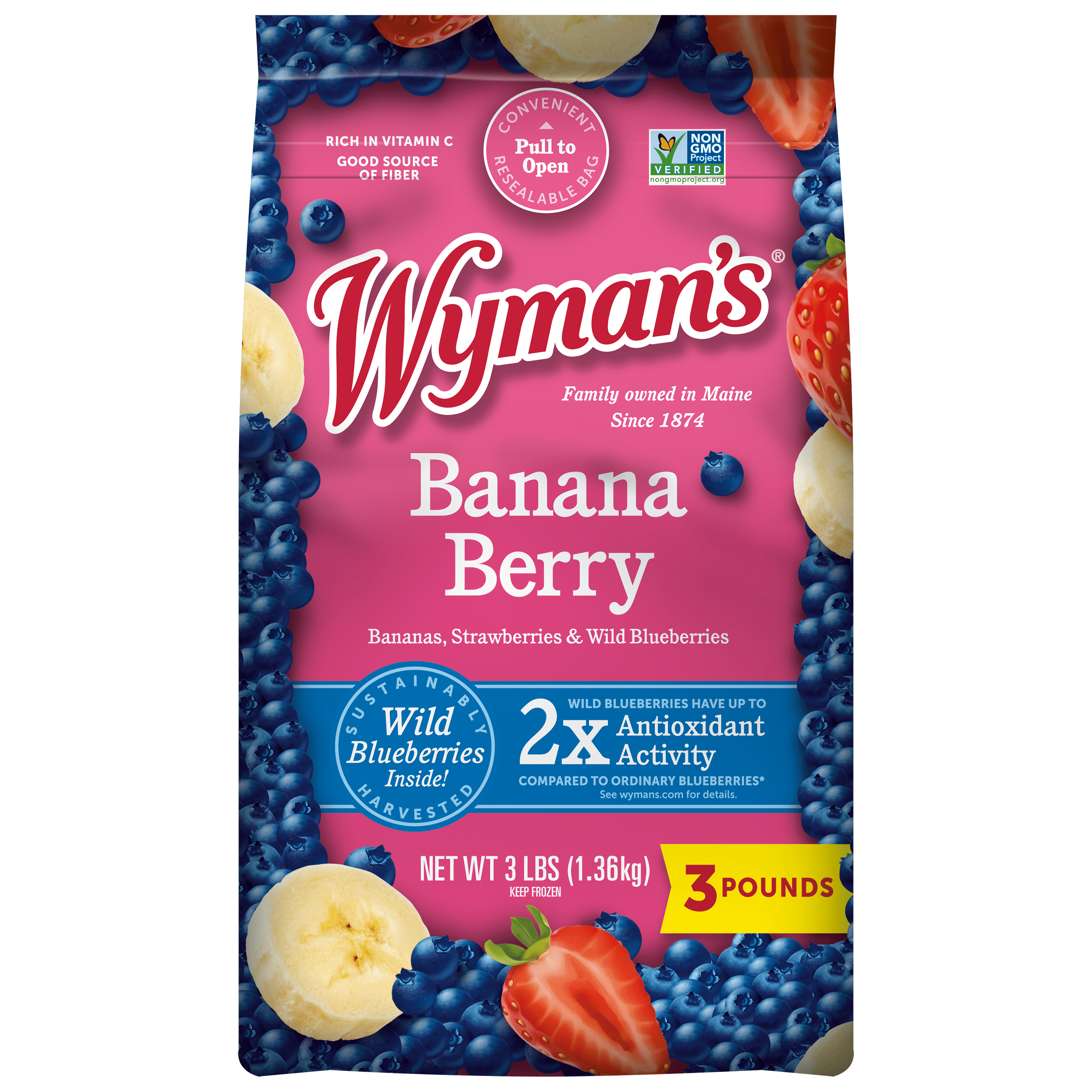 Wyman's Of Maine Frozen Fruit | Banana Berry Frozen Fruit Mix