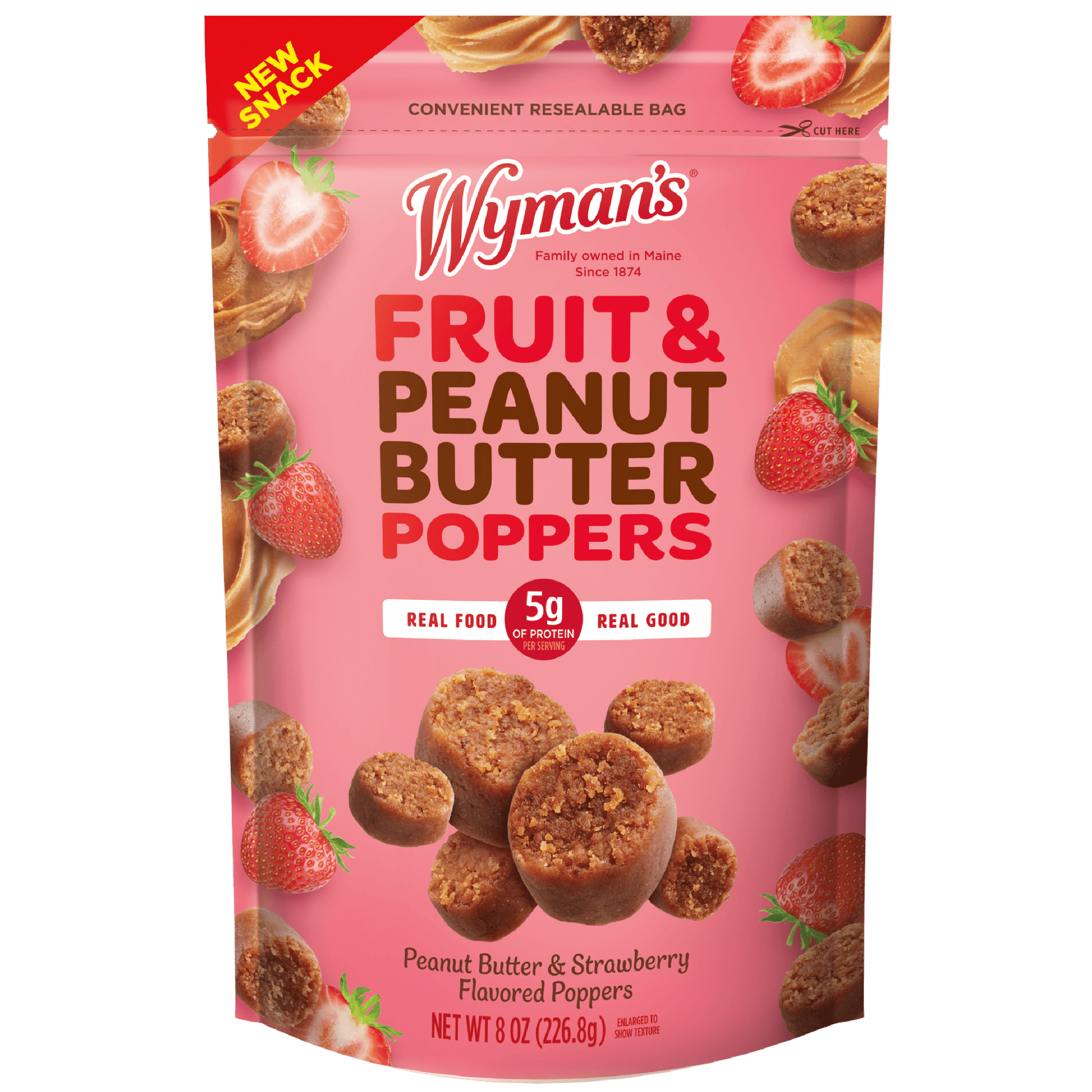 Wymans Poppers Fruit & Peanut Butter Poppers 8oz Snack Bag - Strawberry