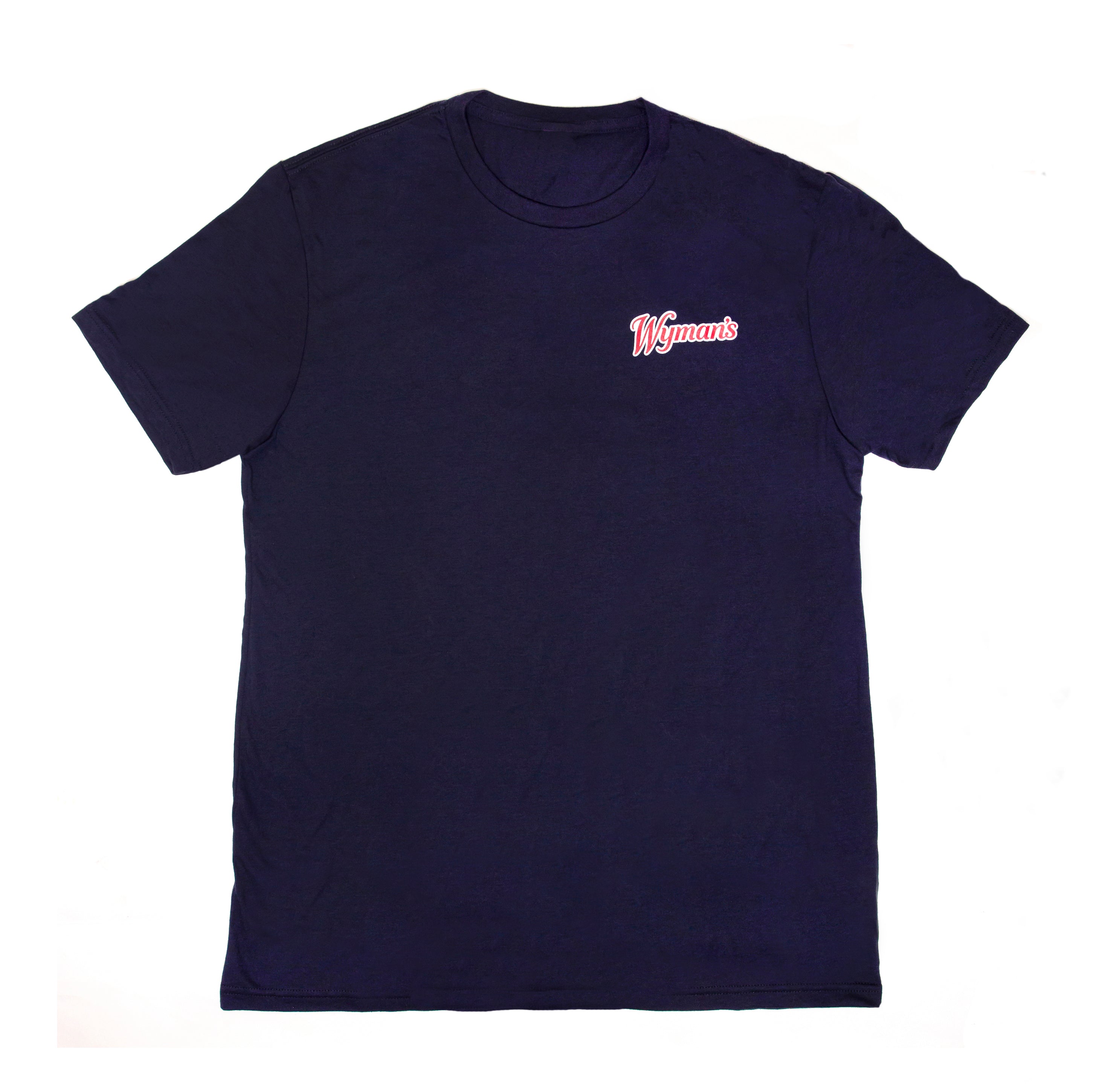 An Whitney Wyman's Rooted in Maine navy t-shirt with a pink logo on it.