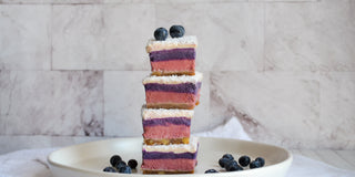 Raw Cherry & Wild Blueberry Layered Cheesecake Bars