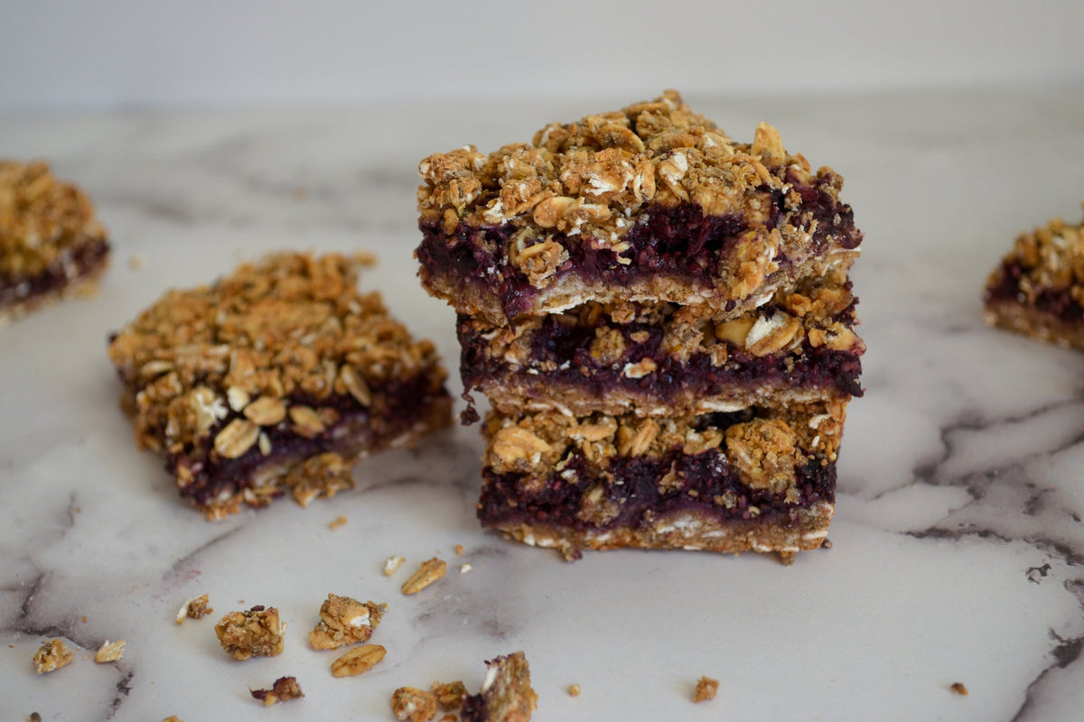 Wild Blueberry Chia Jam Oat Crumble Bars