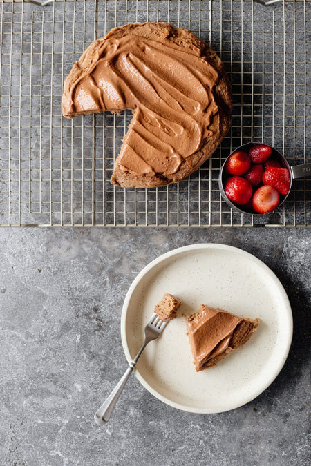 Strawberry Cake with Cacao Honey Frosting