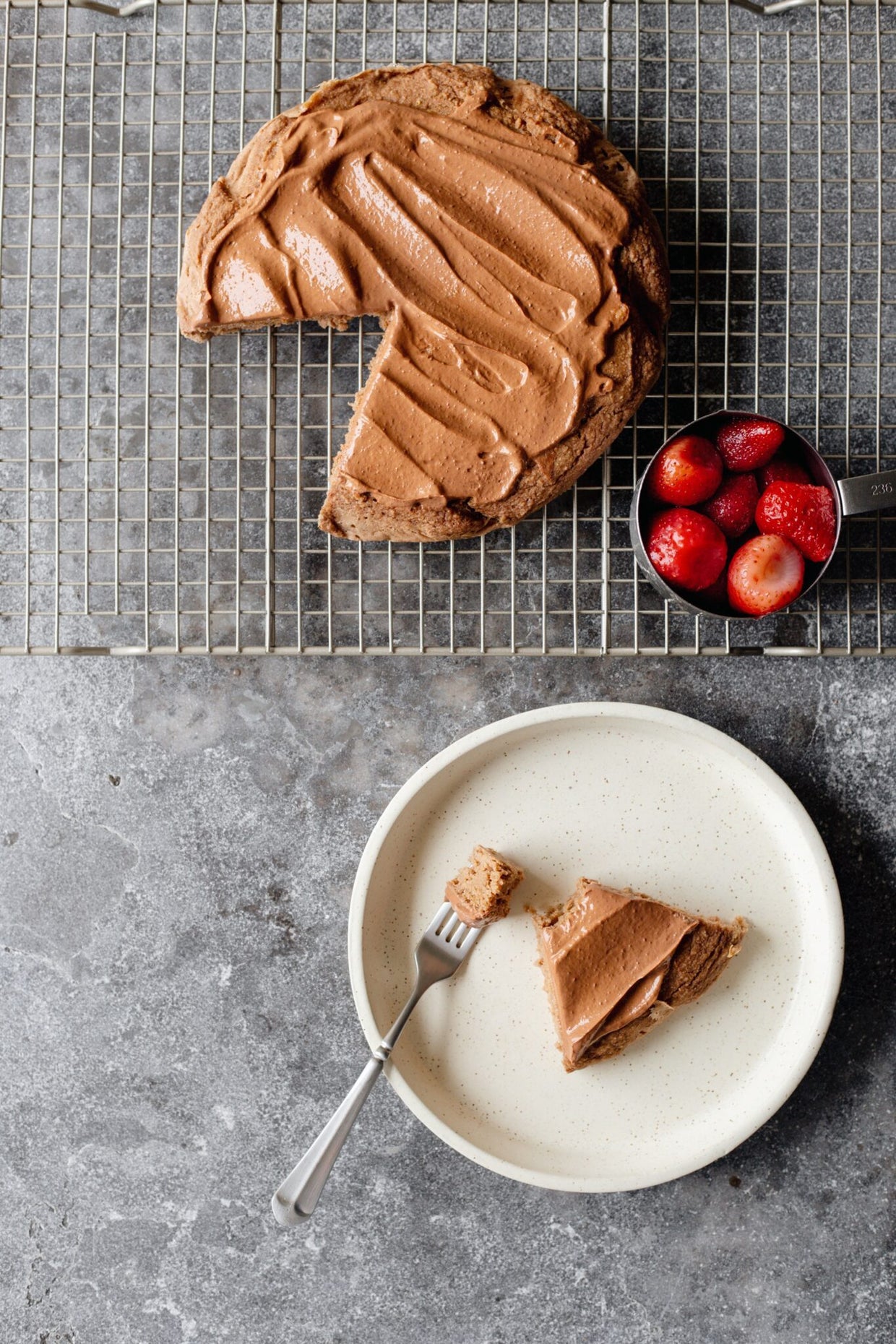 Strawberry Cake with Cacao Honey Frosting