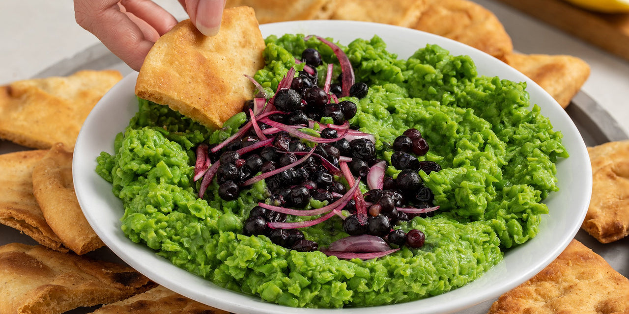Pea Hummus with Wild Blueberries & Shallots