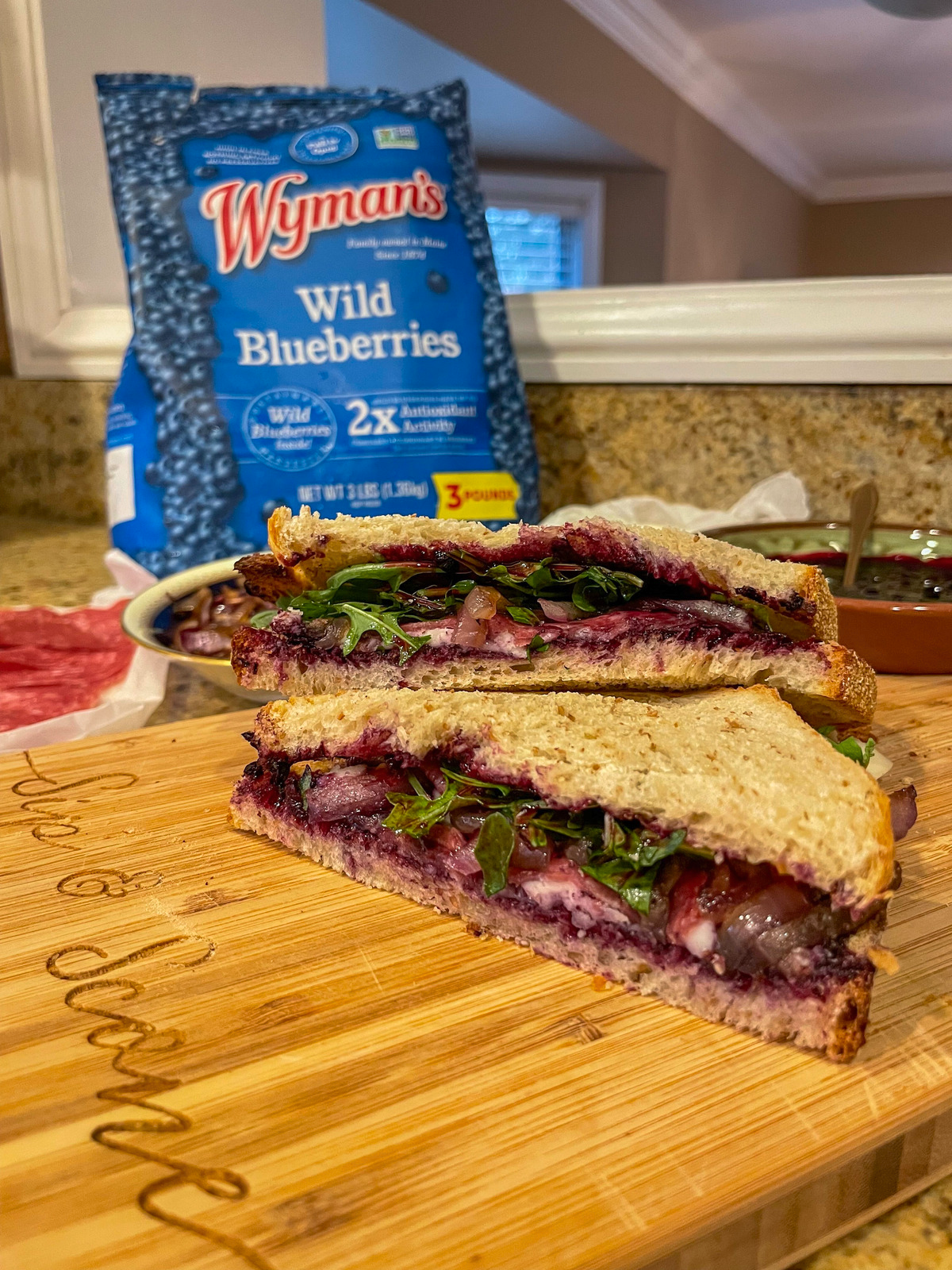 Wild Blueberry Jam, Salami, and Pecorino Panini