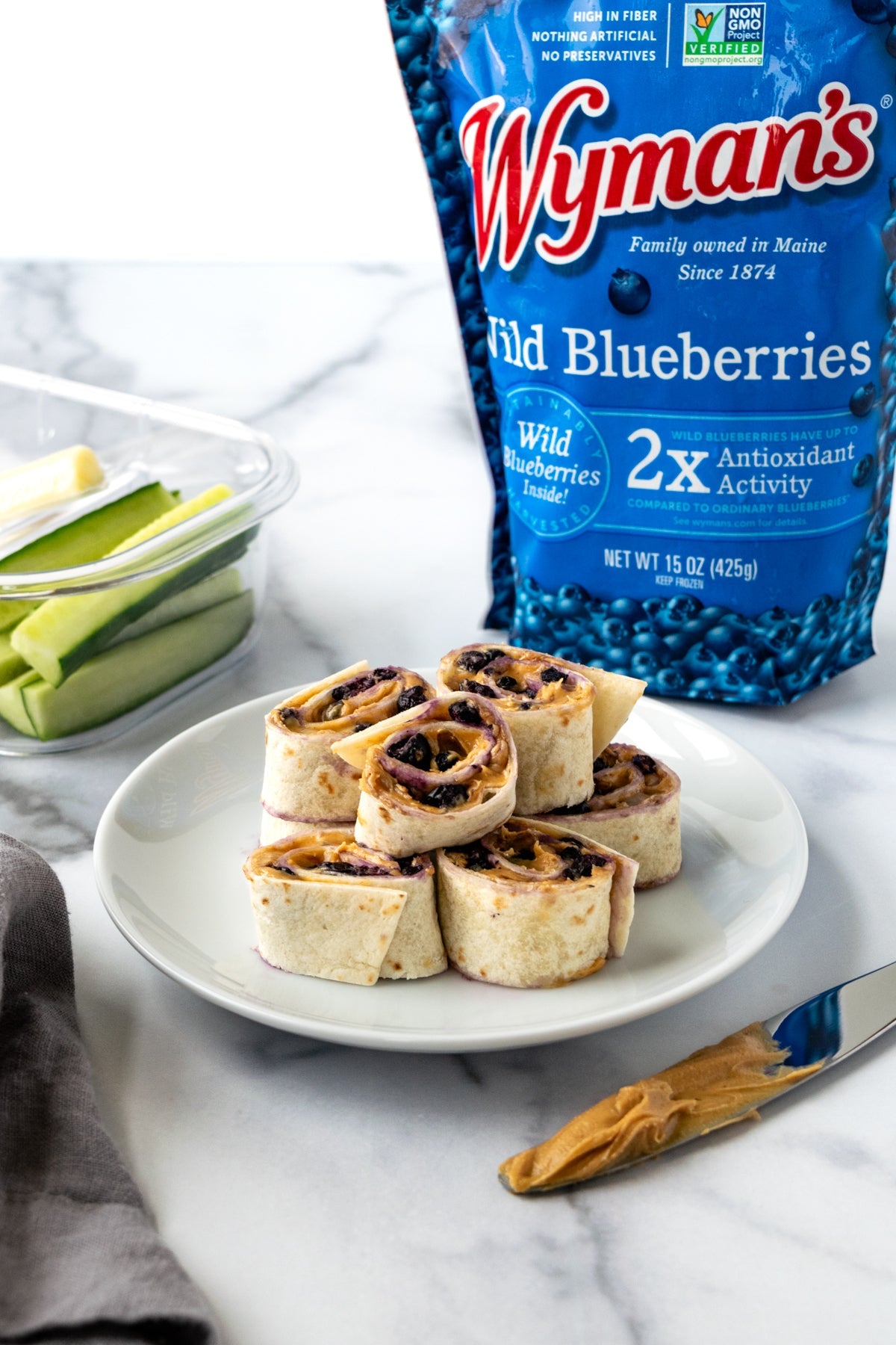 Wild Blueberry Peanut Butter Pinwheel Sandwich