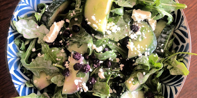 Arugula Salad with Wild Blueberries and Greek Yogurt Dressing
