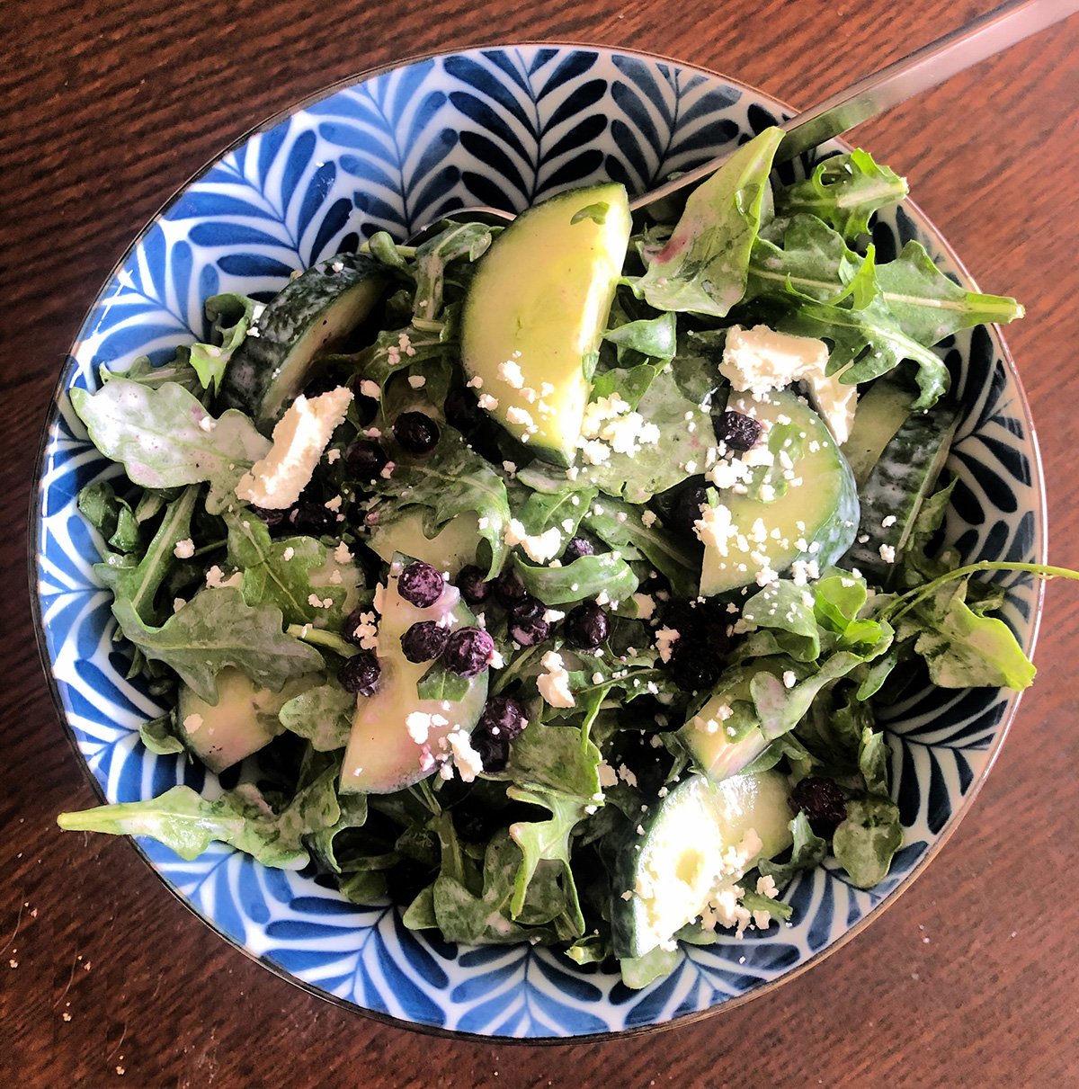 Arugula Salad with Wild Blueberries and Greek Yogurt Dressing