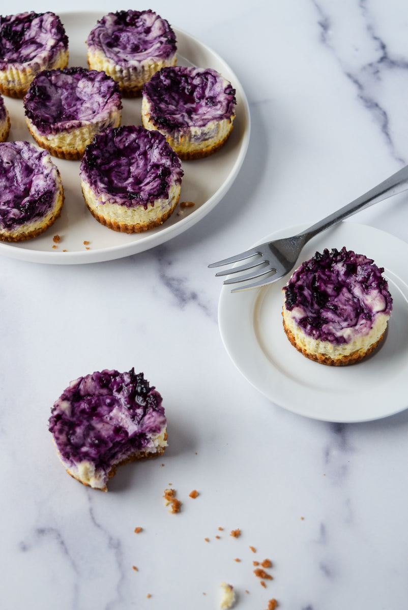 Wild Blueberry Swirl Mini Cheesecakes