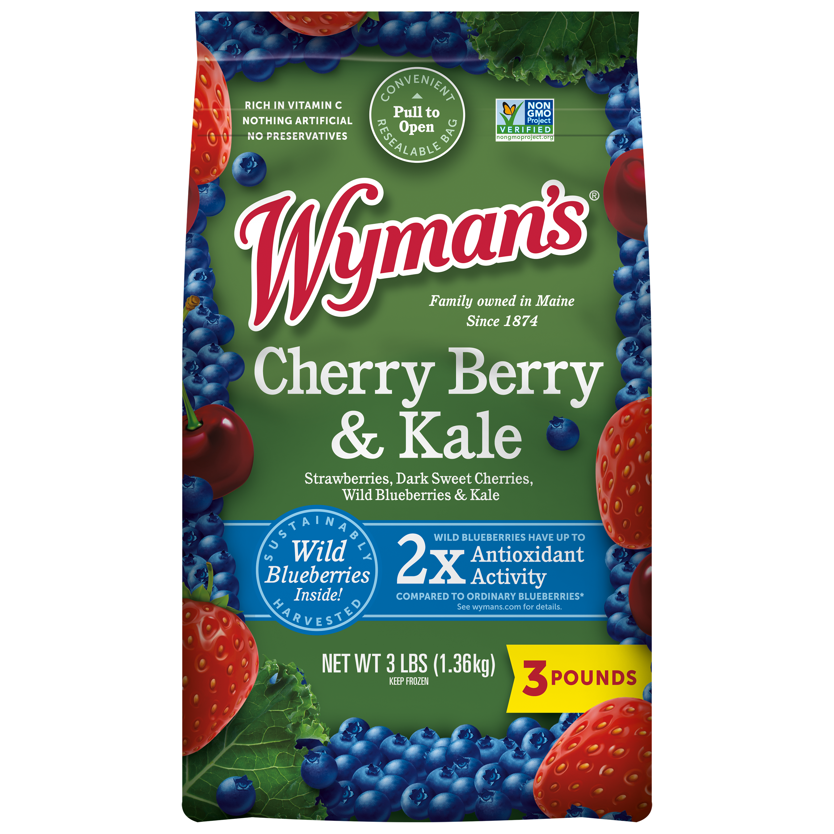 A bag of PSS Cherry Berry & Kale.