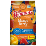 A bag of Wyman's Mango Berry frozen fruit blend.