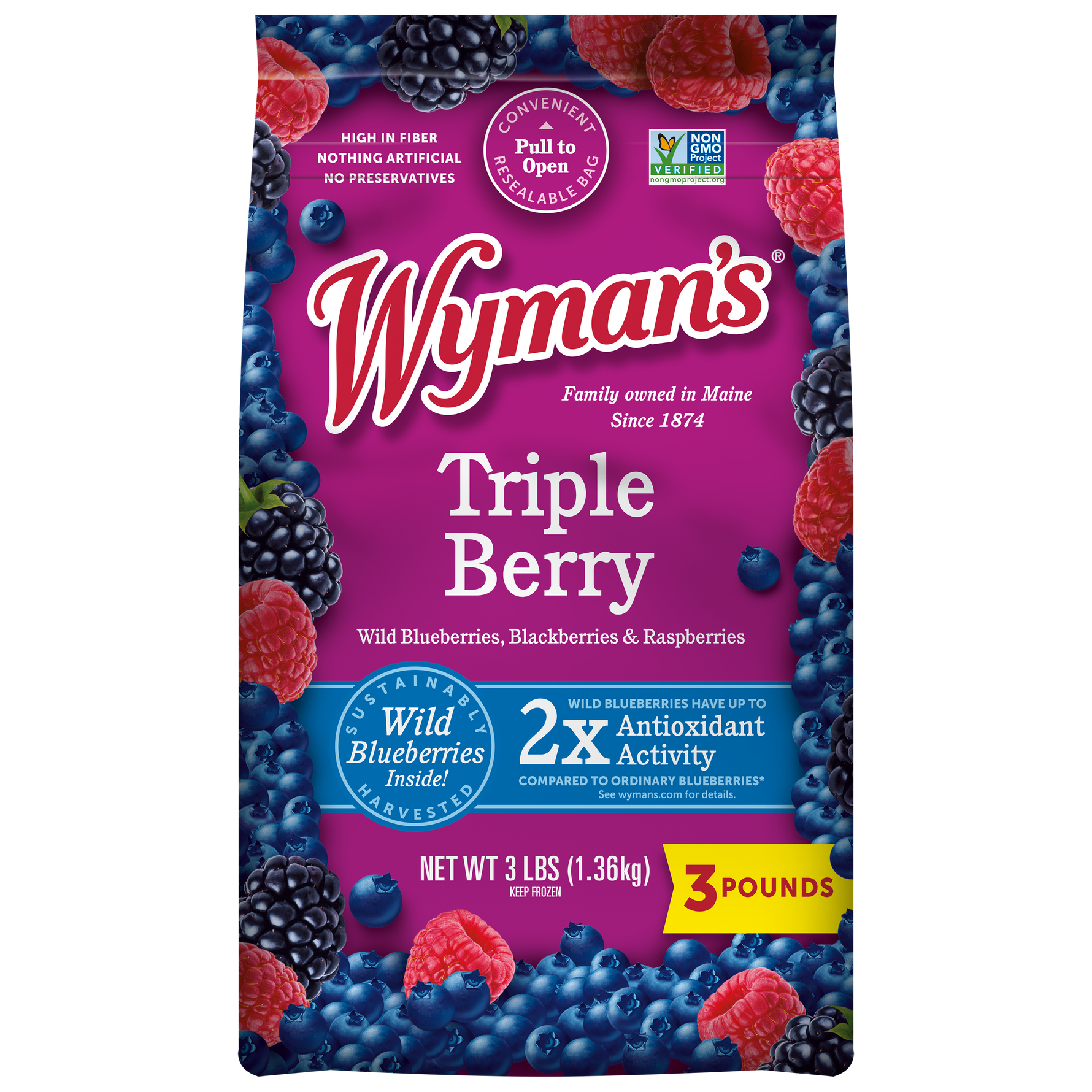 Wyman's Triple Berry cereal with frozen berries.