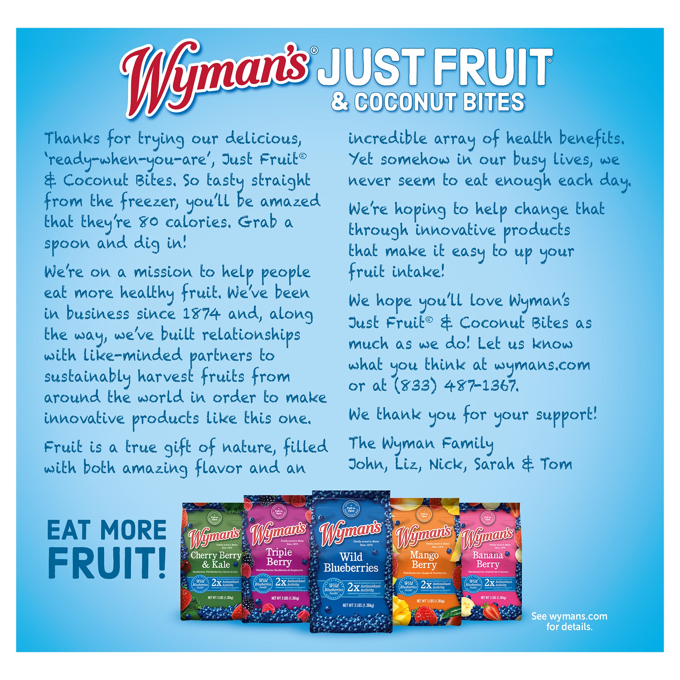 A flyer for Shop Wyman's Just Fruit - Coconut Bites.