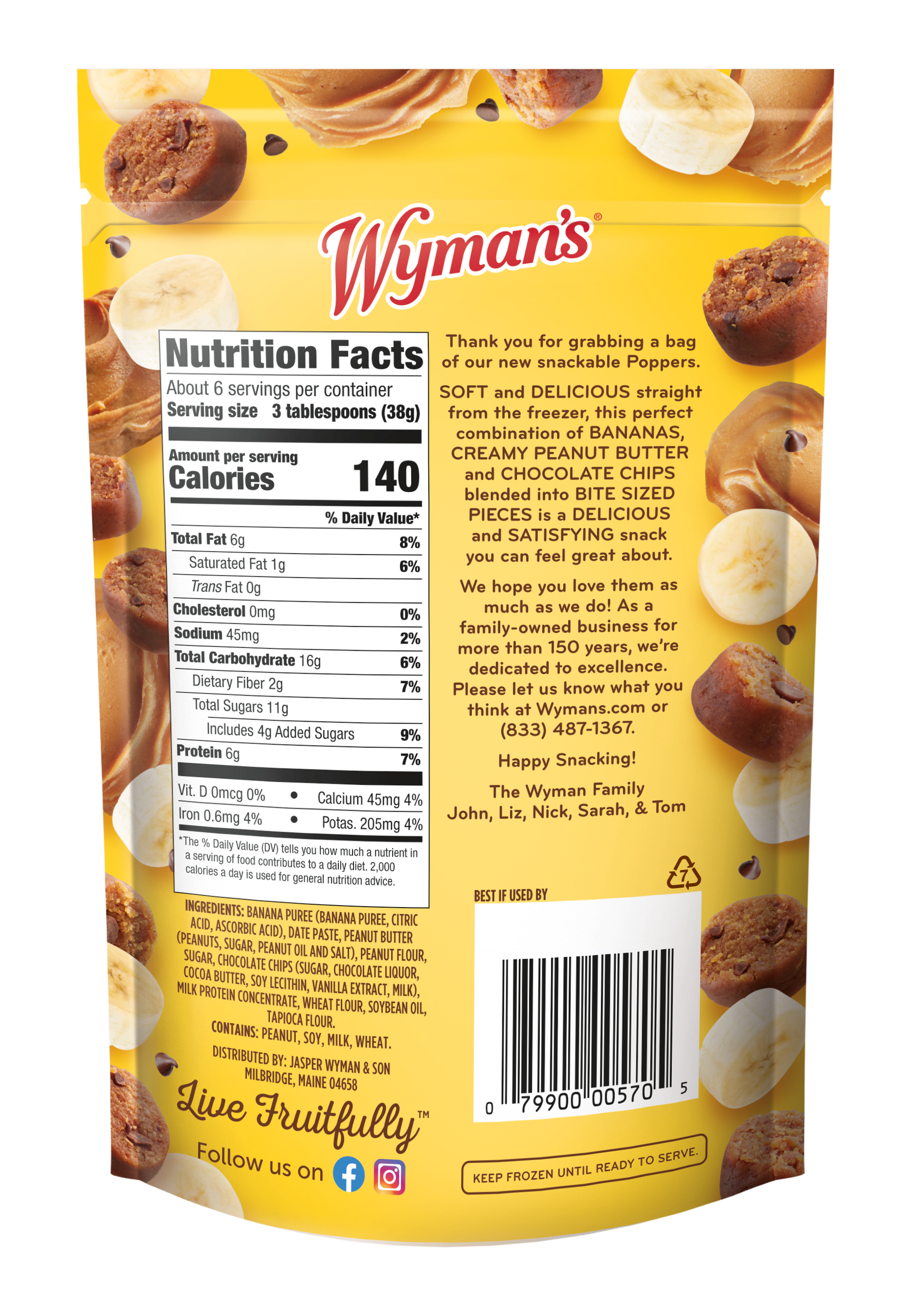 Wyman's Fruit & Peanut Butter Poppers - Banana, Peanut Butter & Chocolate Chip Package Back