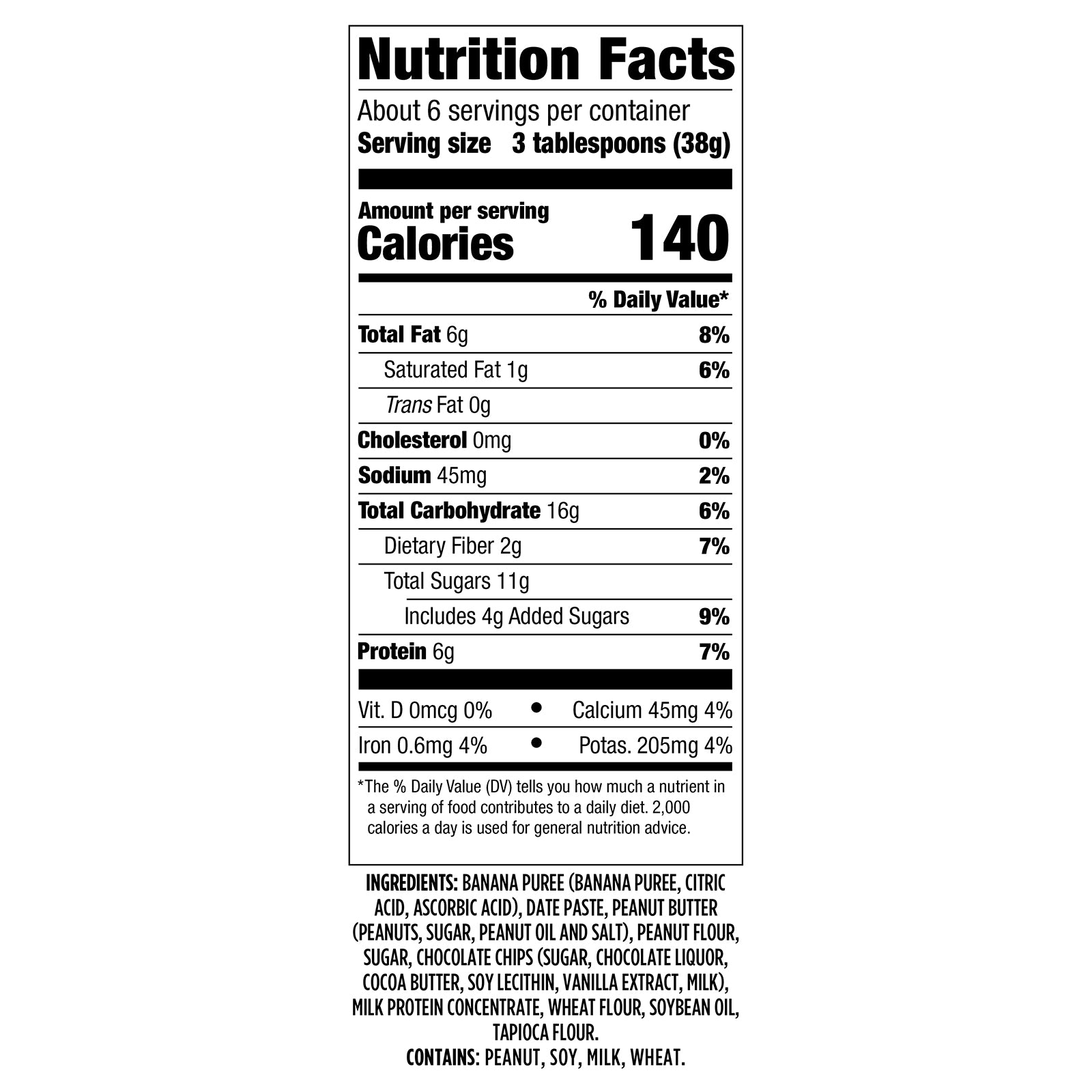 Wyman's Fruit & Peanut Butter Poppers - Banana, Peanut Butter & Chocolate Chip Nutritional Facts