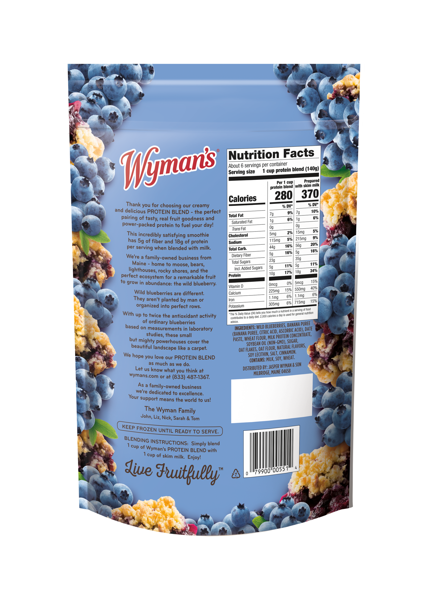 Wyman's Protein Blend - Wild Blueberry Crumble Package Back
