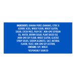 Ingredients list on a blue background featuring banana puree, wheat flour, sugar, cocoa mass, palm oil, non-GMO soybean oil, and brown sugar. Perfect for Wyman's Fruit First Waffles - Chocolate Chip lovers. Contains soy and wheat. Shop Wyman's.