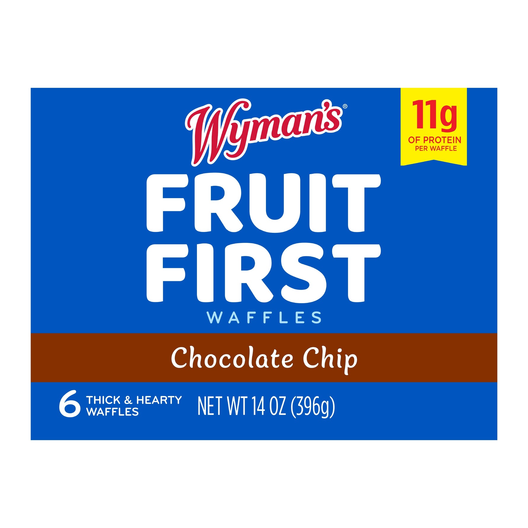 Wyman's Fruit First Chocolate Chip Waffles with 11g of protein per waffle