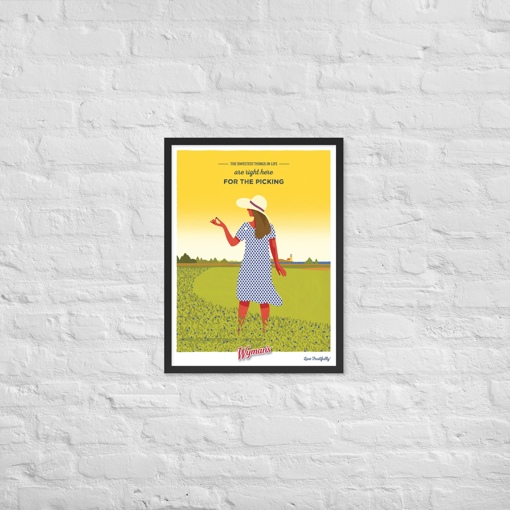 A Shop Wyman's The Sweetest Things in Life are Right Here for the Picking Poster with a woman in a hat standing in a field.