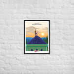 A custom Where Flavor Reaches its Peak Poster with a man standing on top of a hill from Shop Wyman's.