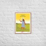 A Sweetest Things in Life are Right Here for the Picking poster, with custom printing finishes, features a woman in a hat standing in front of a brick wall by Shop Wyman's.