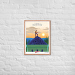 A Where Flavor Reaches its Peak Poster with a man standing on top of a brick wall from Shop Wyman's.
