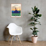 A chair with a plant in front of a framed Shop Wyman's Where Flavor Reaches its Peak Poster.