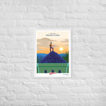 A custom Where Flavor Reaches its Peak Poster with a man standing on top of a brick wall by Shop Wyman's.