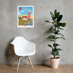 A custom 150 Years, This is Wild poster from Shop Wyman's on a wall next to a chair.