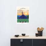 A kitchen with a Shop Wyman's Where Flavor Reaches its Peak Poster on the wall.