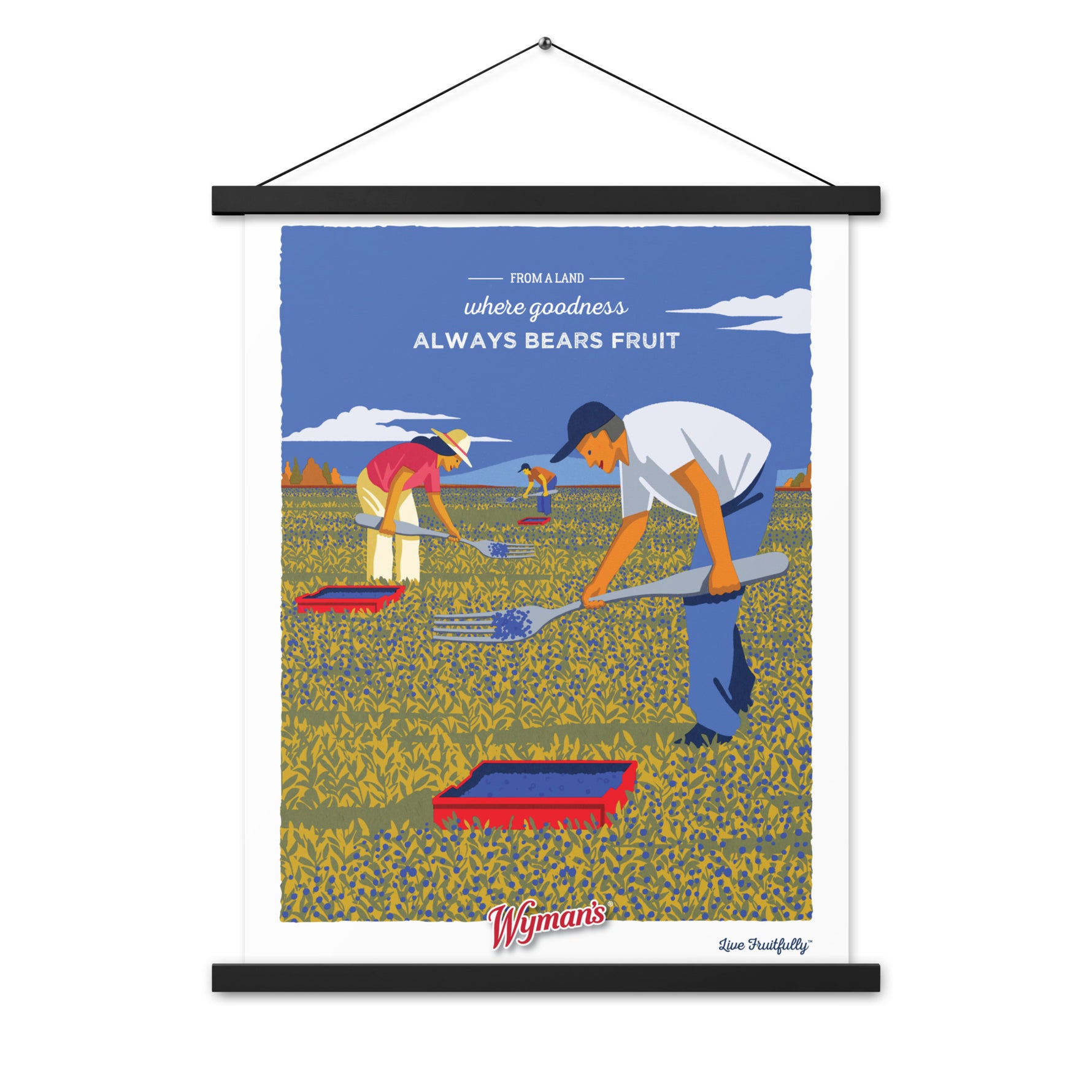 A Shop Wyman's poster with the words "blueberries: always the best fruit" on it.