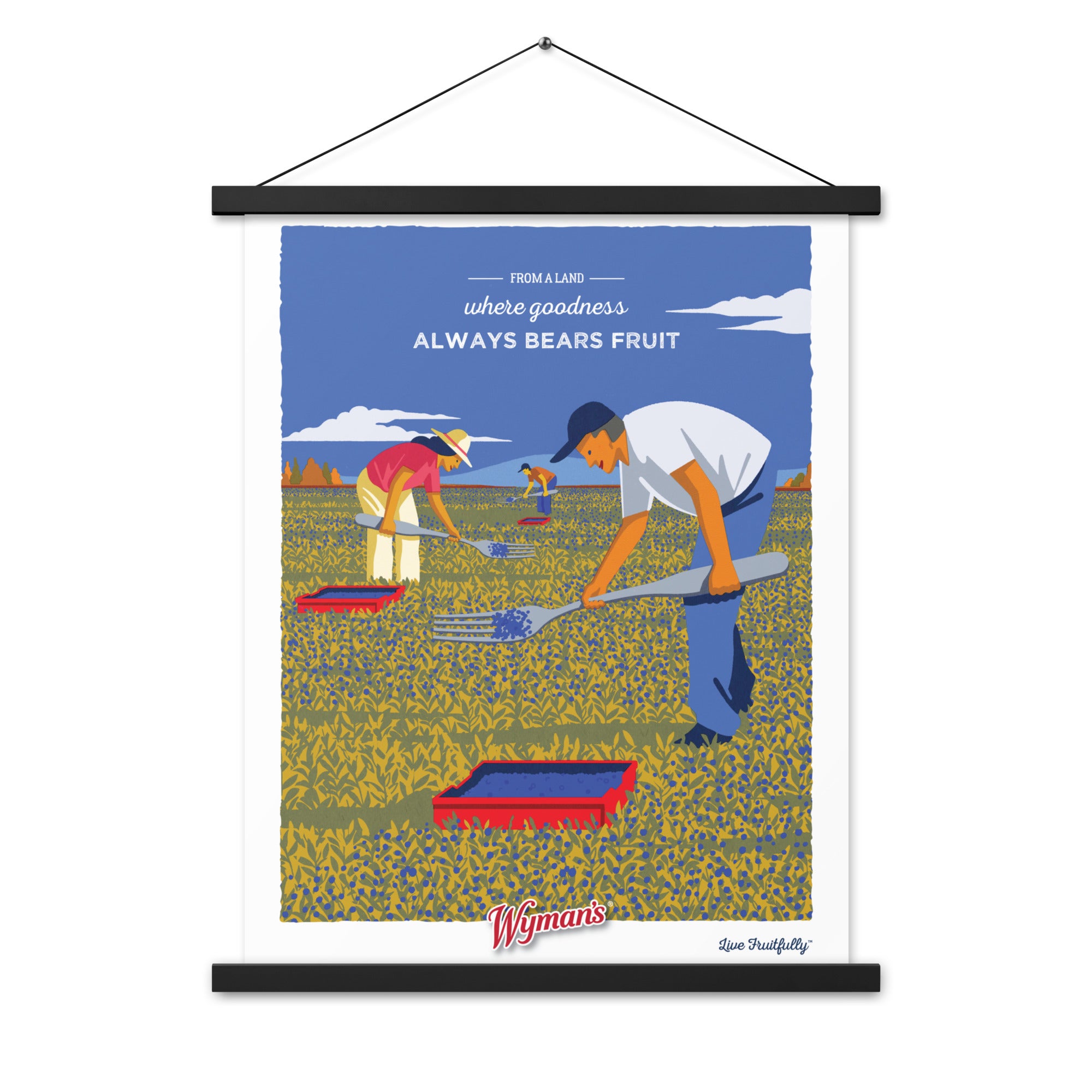 A Shop Wyman's poster with the words "blueberries: always the best fruit" on it.
