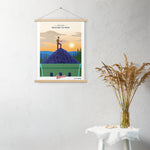 A Where Flavor Reaches its Peak Poster with an image of a woman standing on top of a hill from Shop Wyman's.