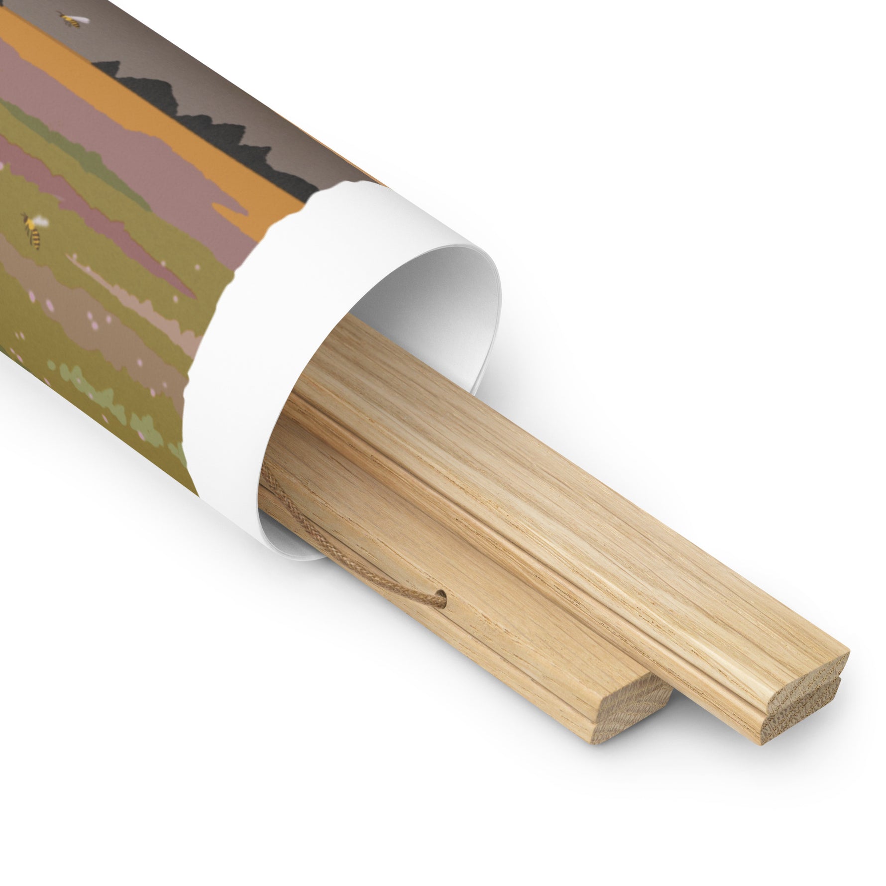 A tube of wood with a Shop Wyman's In Concert with Nature Since 1874 Poster display painting on it.