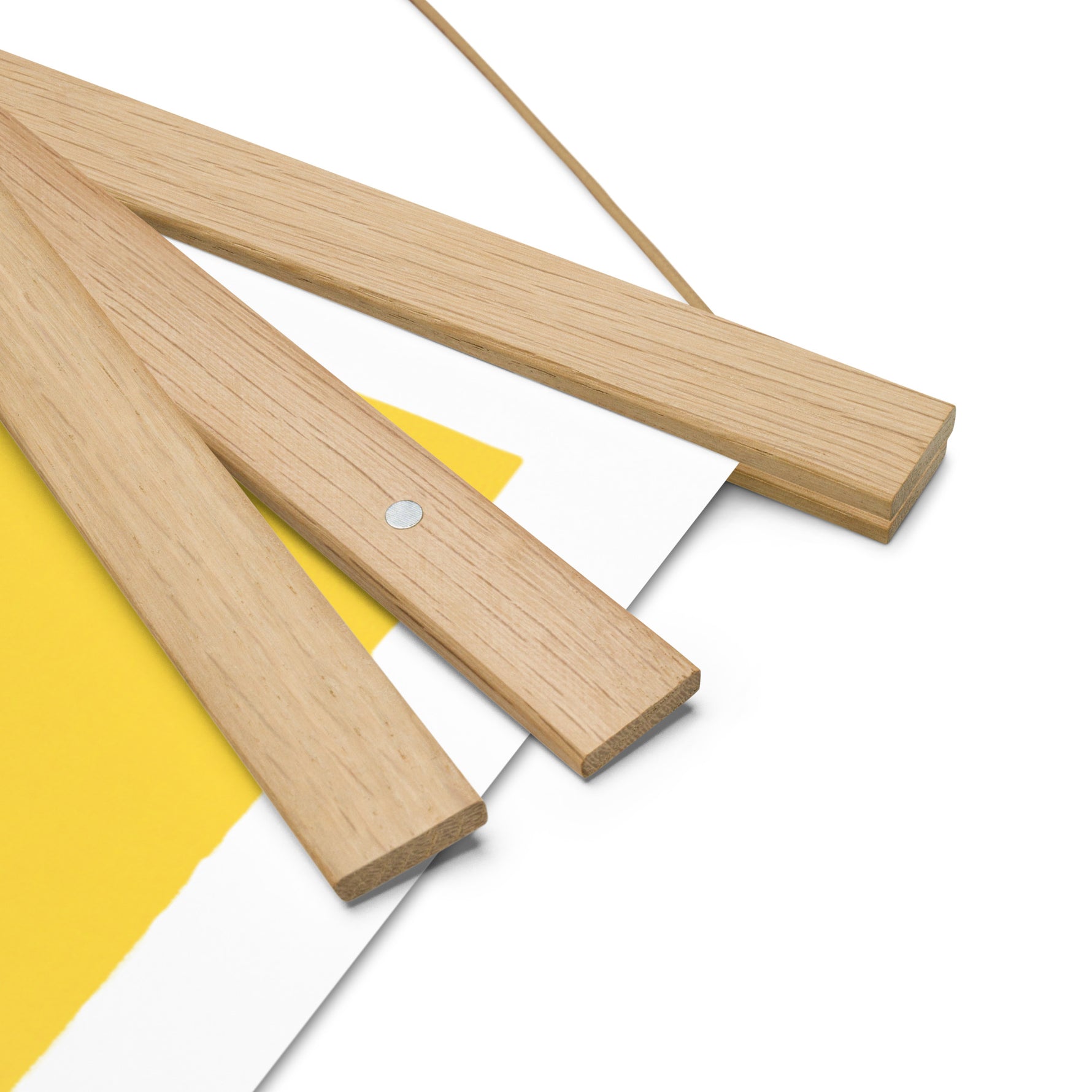 A wooden frame with a yellow "The Sweetest Things in Life are Right Here for the Picking" poster by Shop Wyman's, showcasing custom printing finishes.