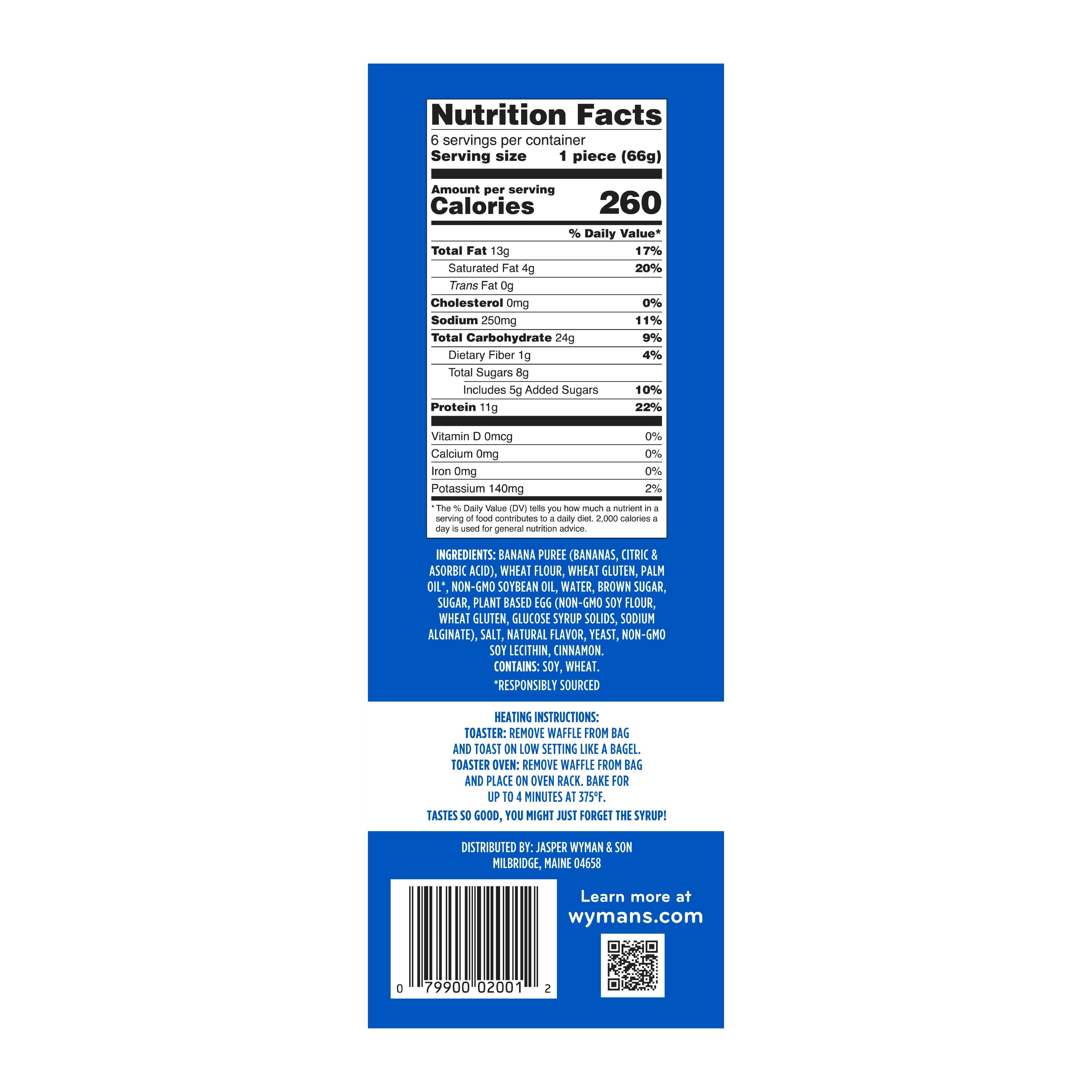 Ingredients list of the Homestyle Fruit First Waffles made by Wyman's