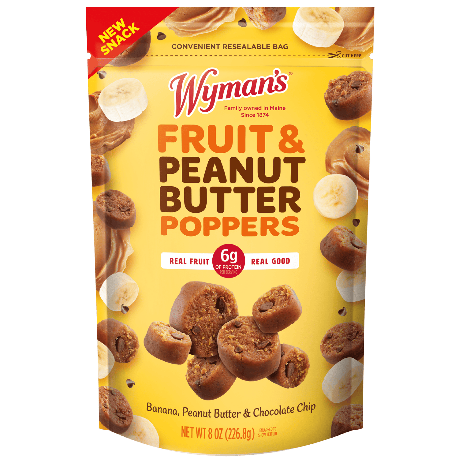 Wymans Poppers Fruit & Peanut Butter Poppers 8oz Snack Bag - Banana, Peanut Butter & Chocolate Chip